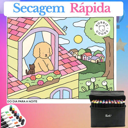 Kit Livro De Colorir Bobbie Goods +24 Canetinhas Ponta Dupla