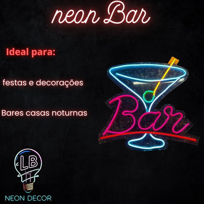 Placa Neon Led Bar Letra Decorativa Painel Chopp Drinks