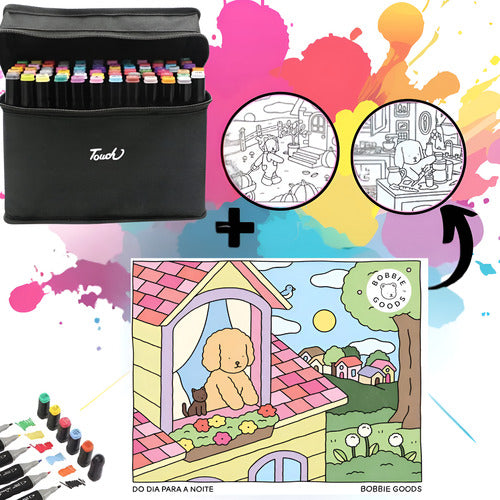 Kit Livro De Colorir Bobbie Goods +24 Canetinhas Ponta Dupla